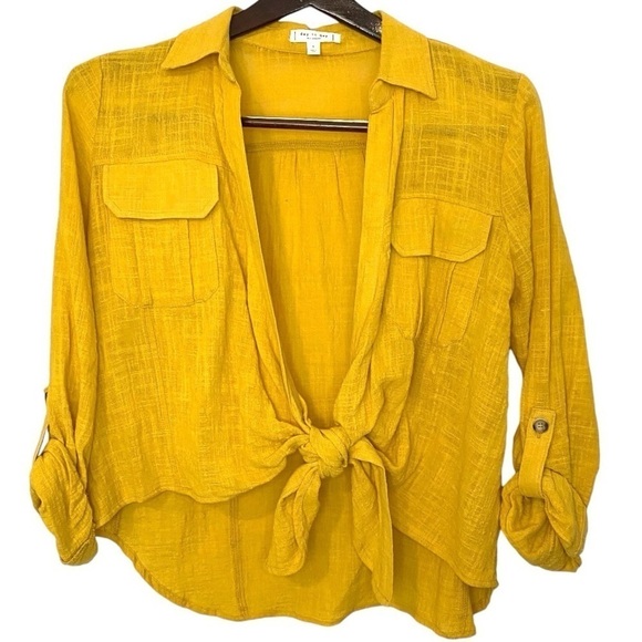 * Day to Day Open Front Tie Top Size S Mustard Yellow - Picture 2 of 8
